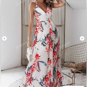 Women’s Pink and White Sz Large Backless Floral Maxi Dress by Simplee